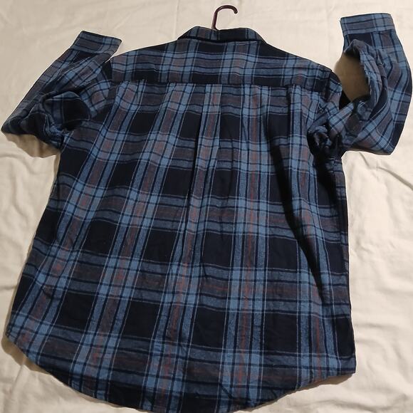 SMITH'S Work Wear Men's XL Deep Blue/Grey Plaid Flannel Easy Care Long-Sleeved - Picture 6 of 11